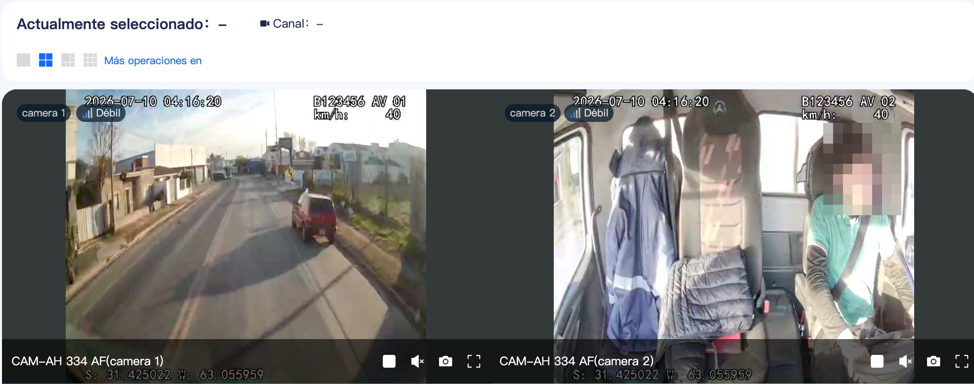 Captura real de la plataforma con las cámaras de ruta y habitáculo en simultáneo